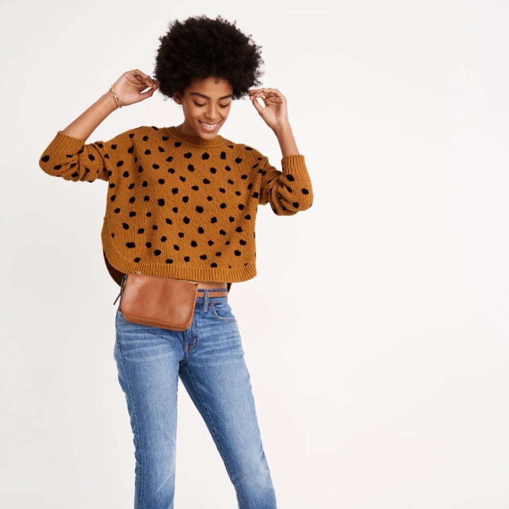 Madewell Painted Spots Pullover Sweater Tan Gold Black Size XL